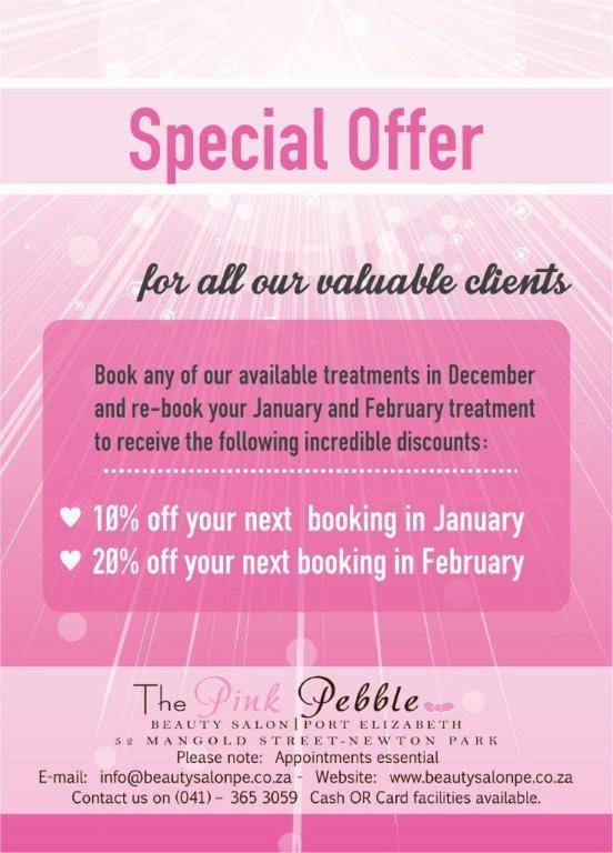 Packages & Specials The Pink Pebble Beauty Salon, Port Elizabeth